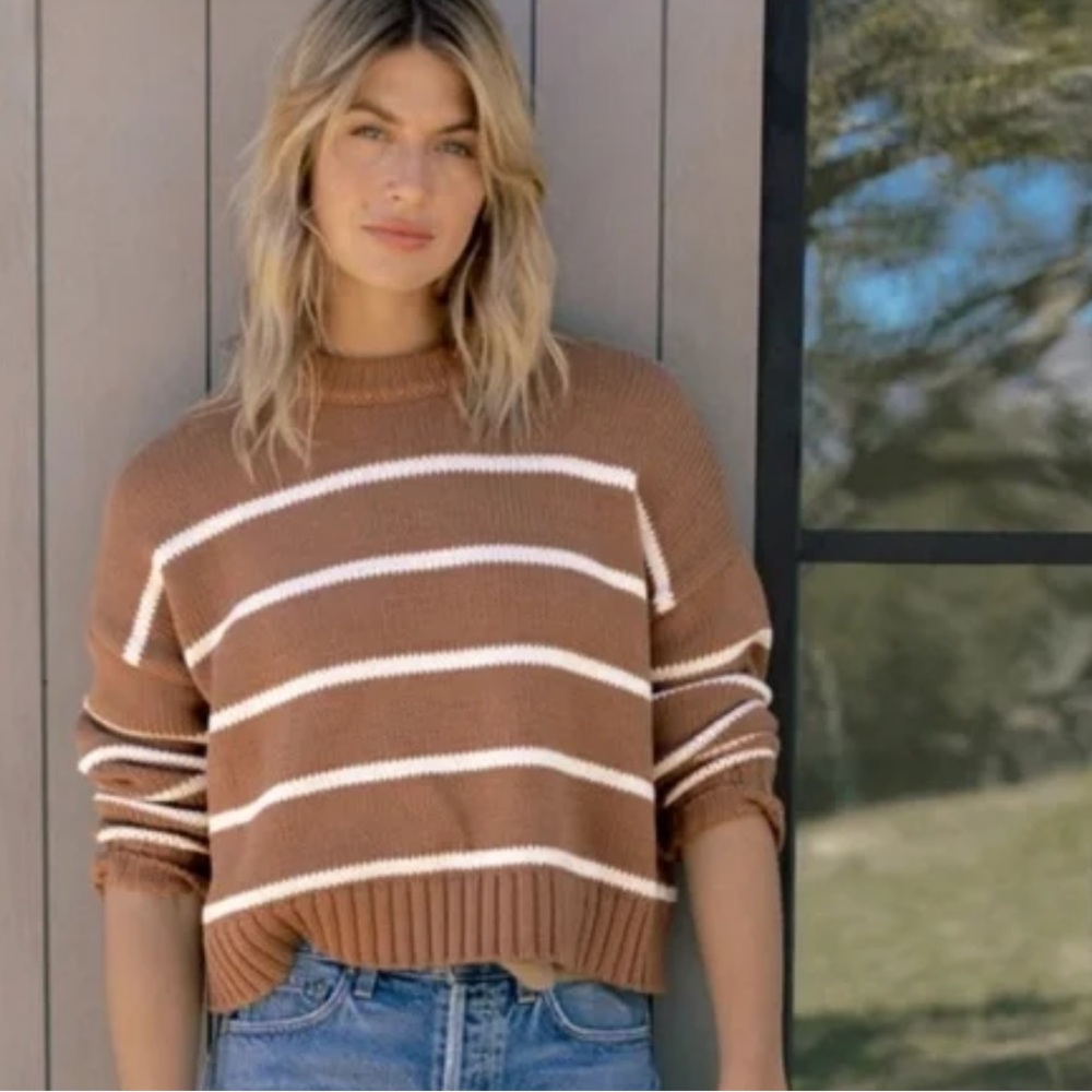 🍂🥐RARE Jenni Kayne Chloe Crewneck Sweater in Brown and White Stripes